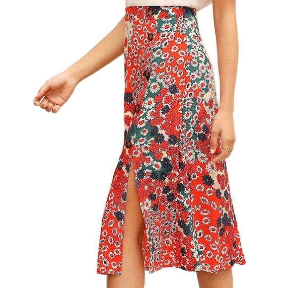 Floerns Women's Boho Floral High Waist Split A Line Midi Skirt Size Medium - Picture 8 of 11